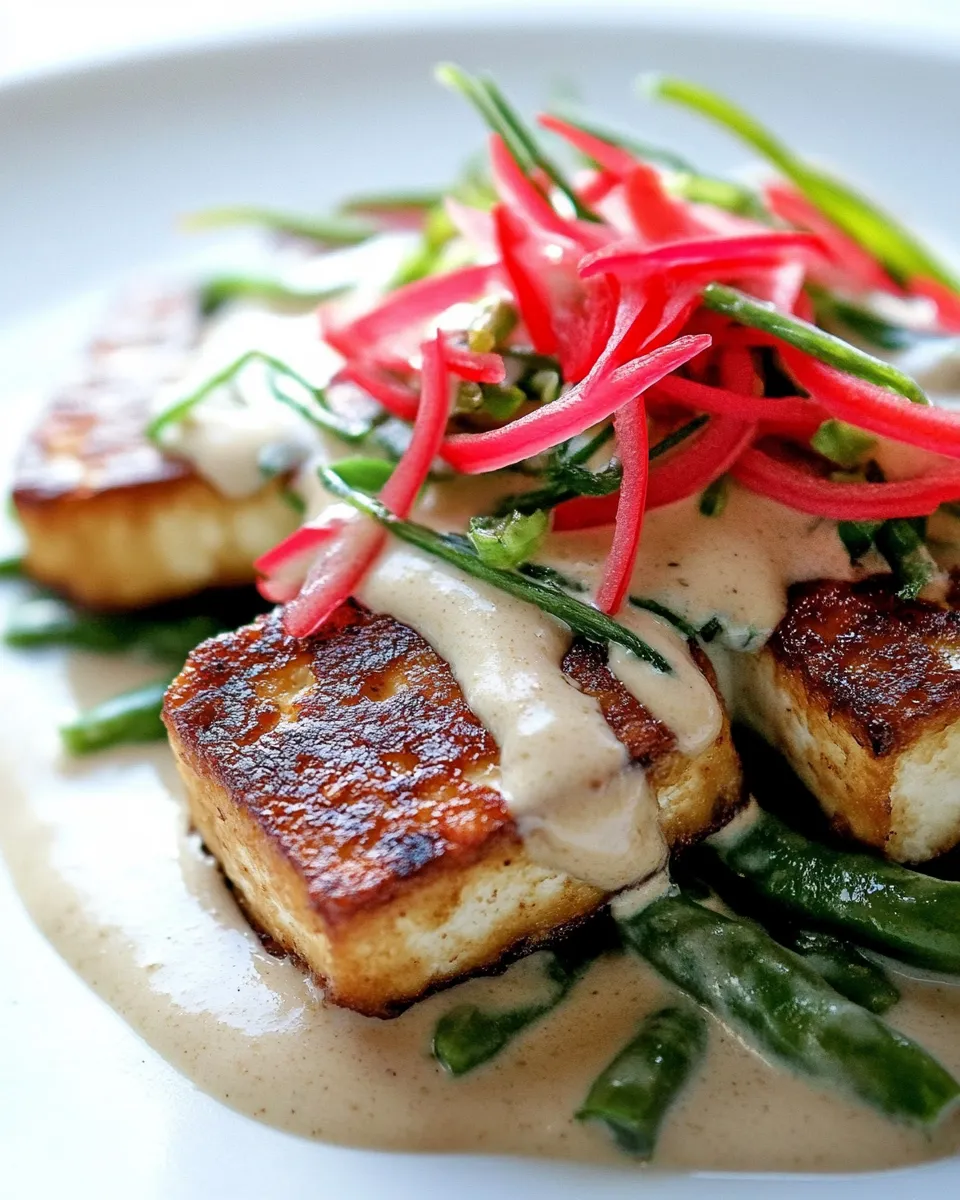 Healthy Seared Tofu with with Green Beans and Coconut Sauce recipe photo