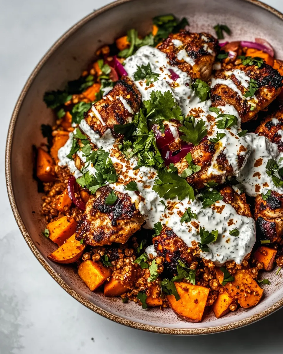 Easy Sheet Pan Chicken Tzatzikiand Sweet Potatoes. photo