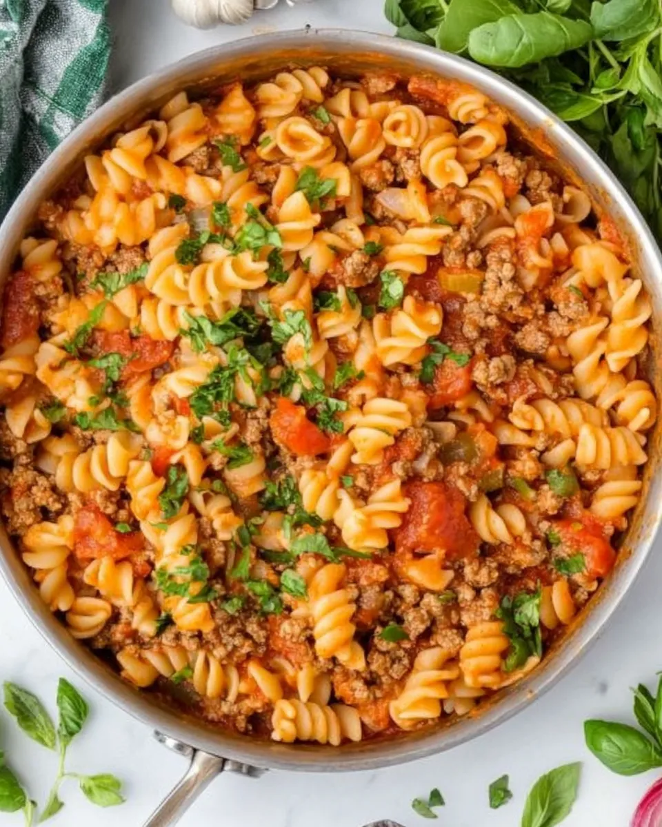 Classic Simple Ground Beef Pasta Skillet shot