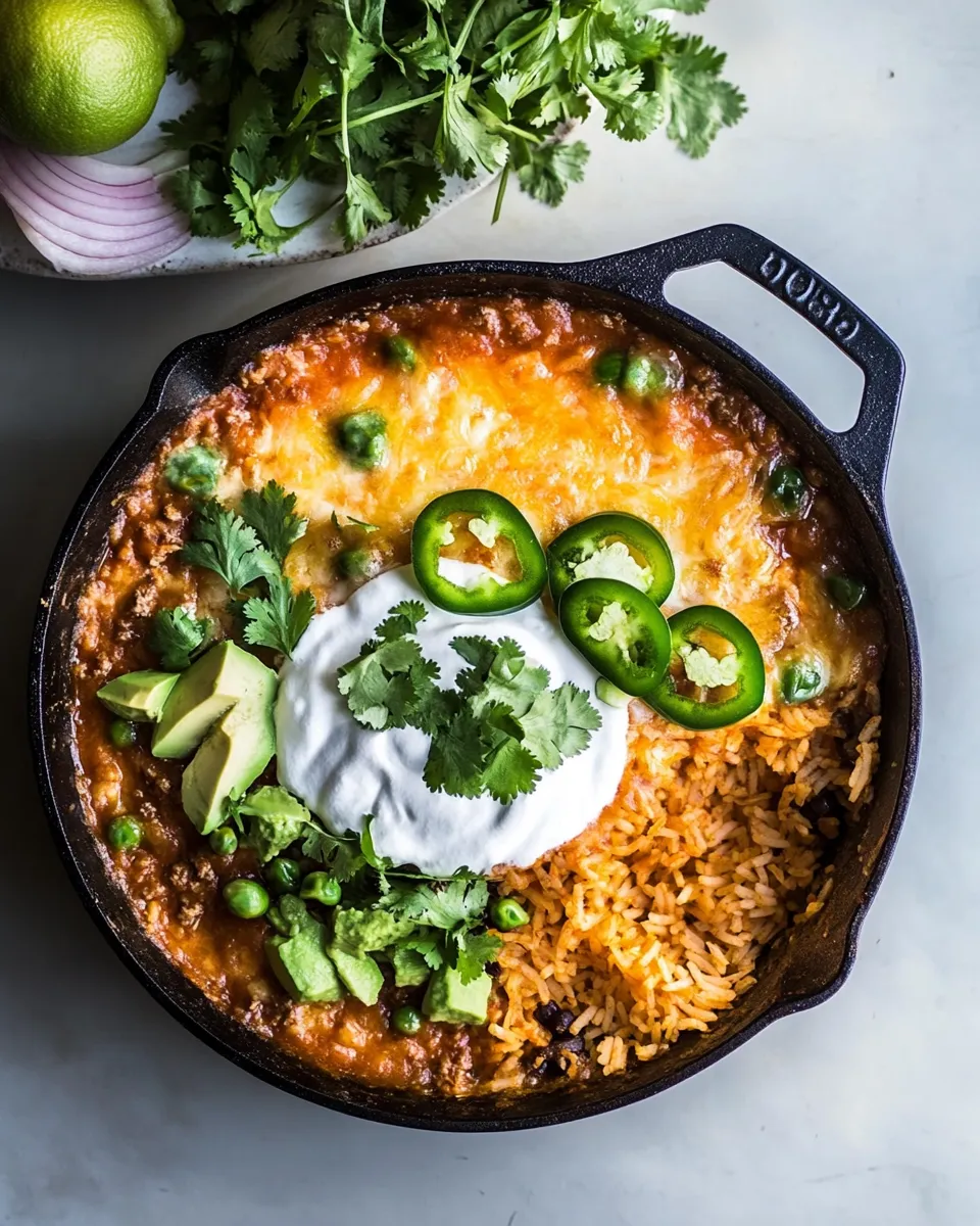 Healthy Skillet Mexican Beef and Rice. shot