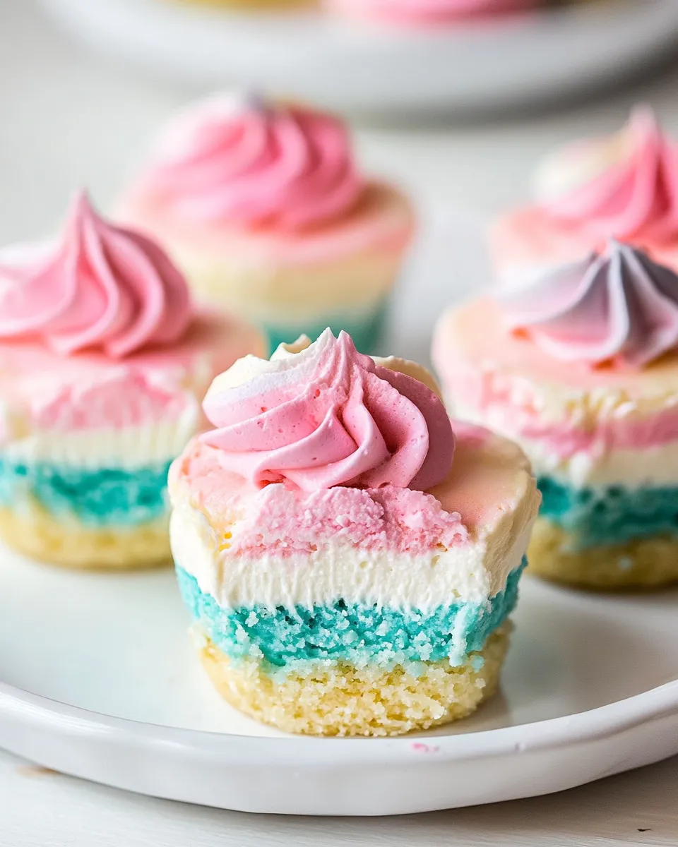 Easy Small-batch No-bake Unicorn Cheesecakes recipe image
