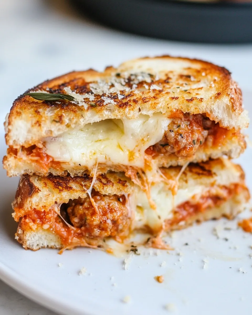 Easy Spicy Mini Meatball Grilled Cheese. shot