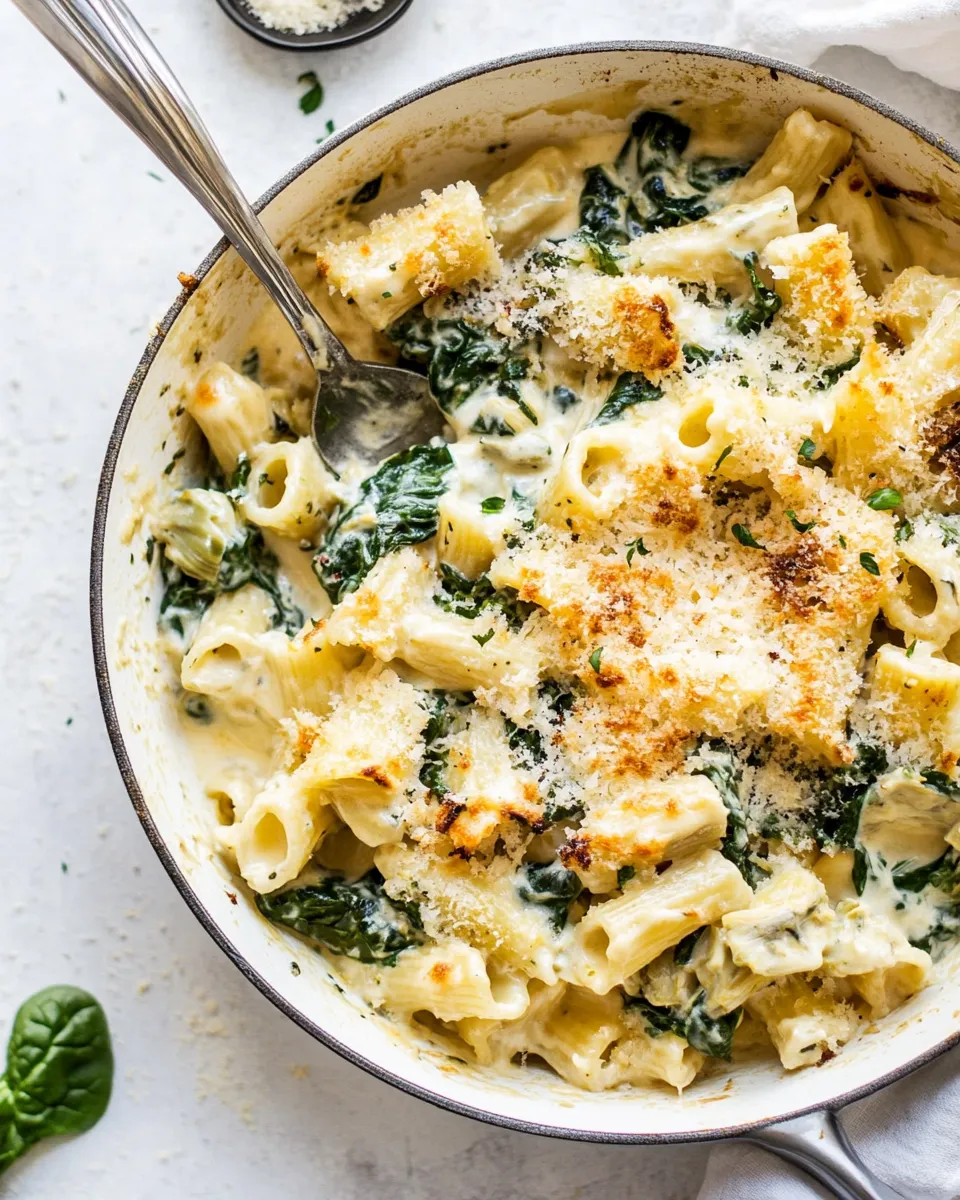 Delicious Spinach Artichoke Pasta Skillet. image