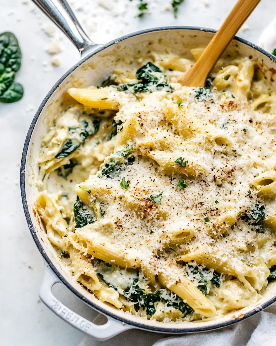 Best Spinach Artichoke Pasta Skillet. recipe image