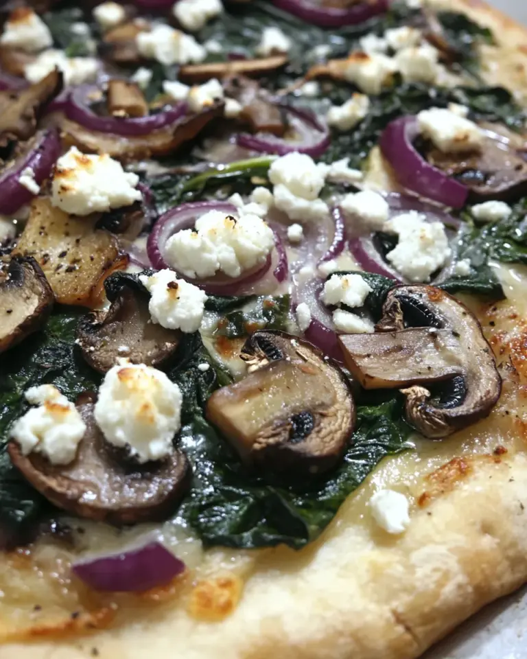 Homemade Spinach Mushroom Red Onion Goat Cheese Pizza photo
