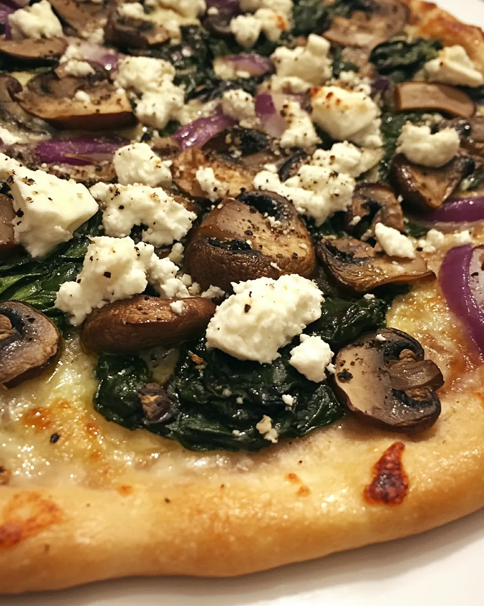 Delicious Spinach Mushroom Red Onion Goat Cheese Pizza image