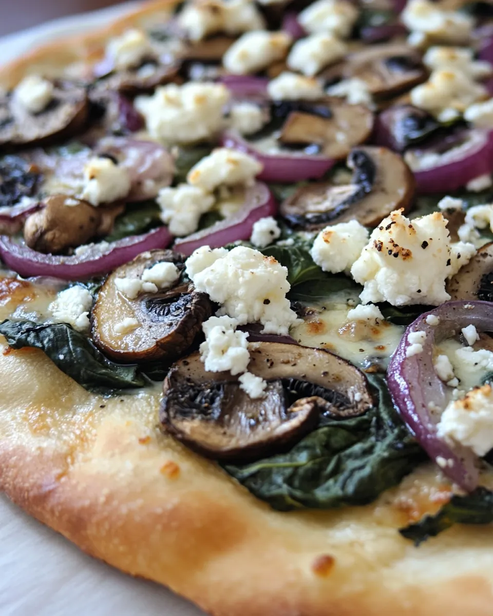 Savory Spinach Mushroom Red Onion Goat Cheese Pizza shot