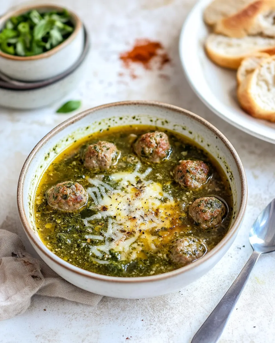 Amazing Summer Pesto Mini Meatball Soup. picture