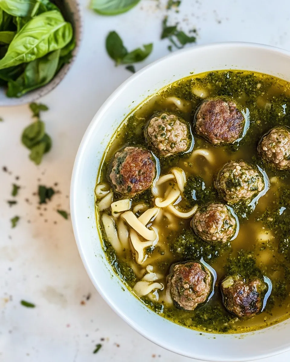 Fresh Summer Pesto Mini Meatball Soup. image