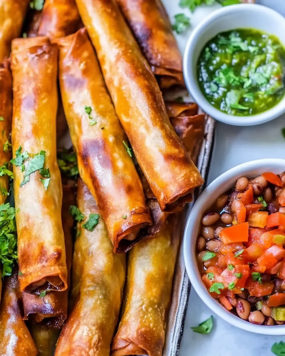 Delicious Taquitos with Cheese, Beans, and Green Chiles shot