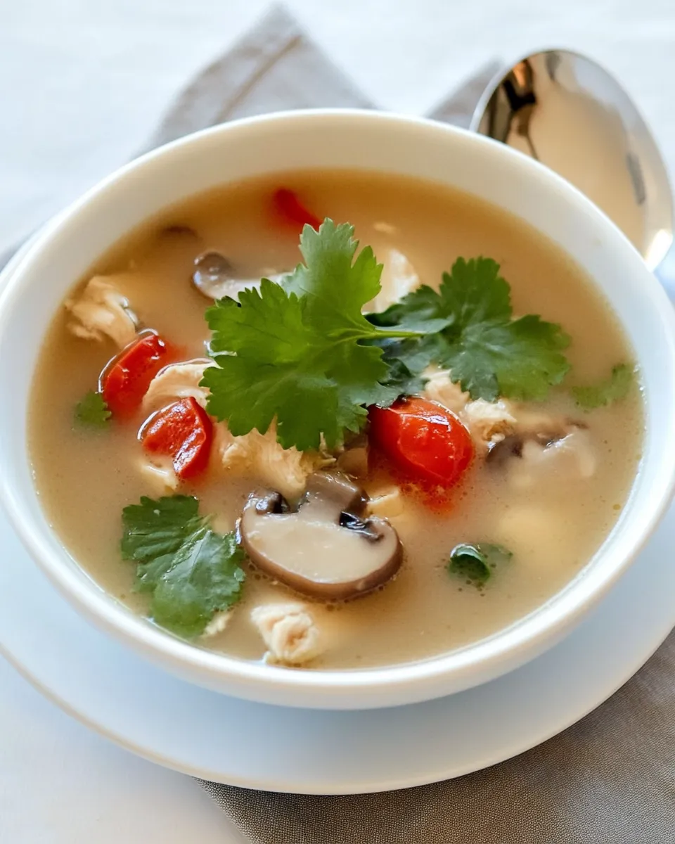 Delicious Thai Hot and Sour Chicken Soup shot