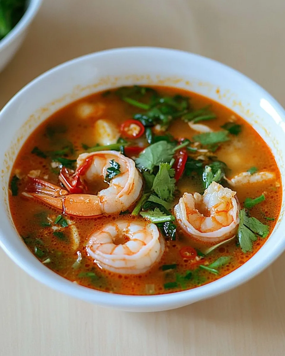 Delicious Thai Spicy Shrimp Soup: Tom Yum Goong shot