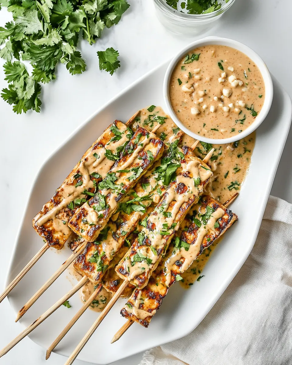 Delicious Tofu Satay with Cilantro-Peanut Sauce image