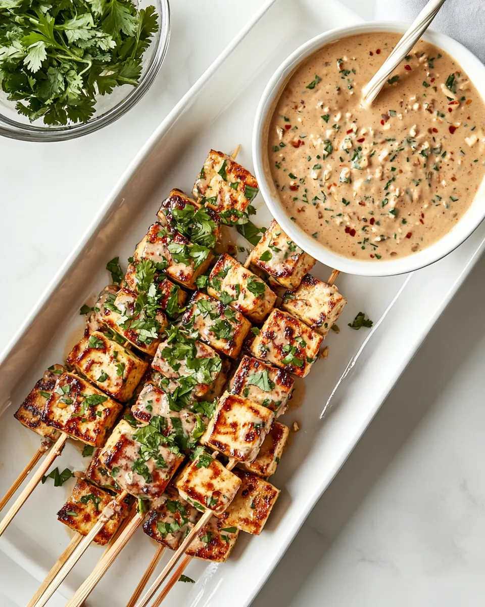 Savory Tofu Satay with Cilantro-Peanut Sauce shot