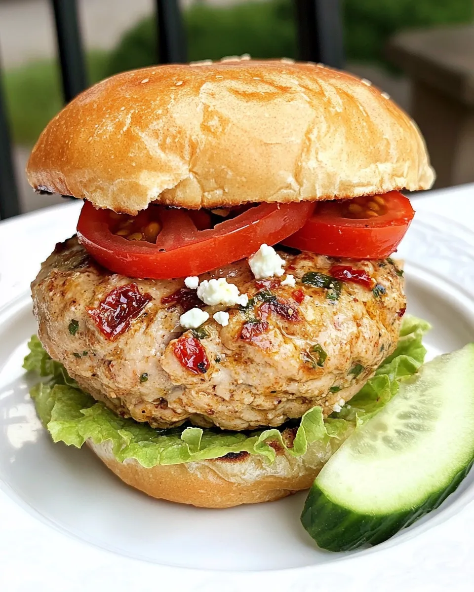 Homemade Turkey Burger with Sun-Dried Tomatoes and Feta Cheese photo