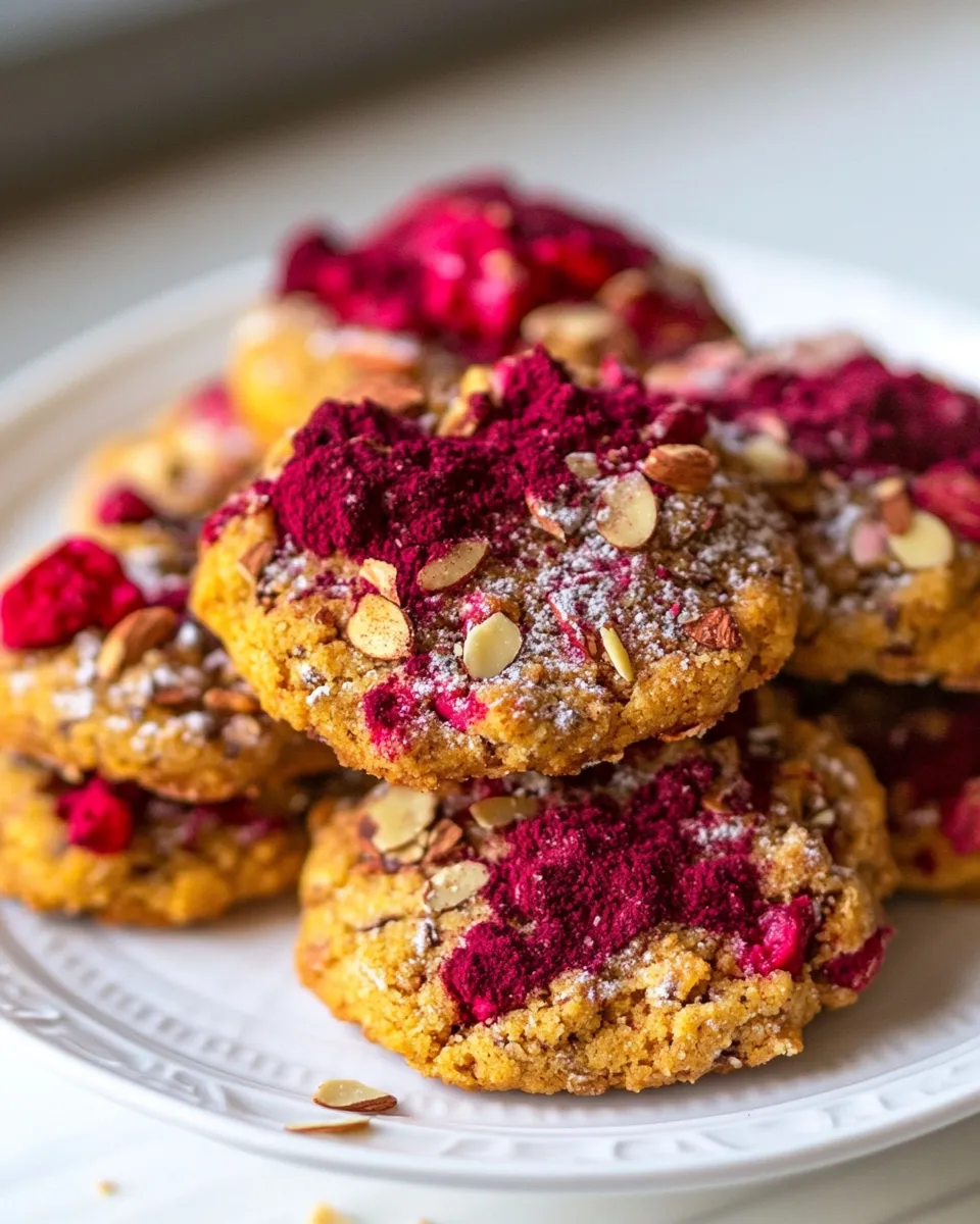 Homemade White Chocolate Almond Cookies w/ Raspberry Powder photo