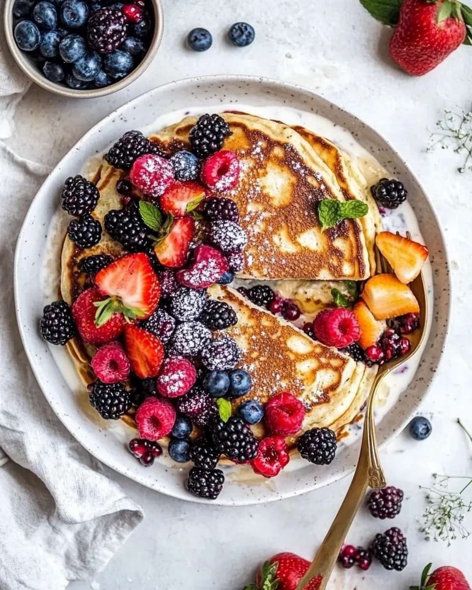 Healthy Yogurt Sheet Pan Pancakes with Mixed Berries image