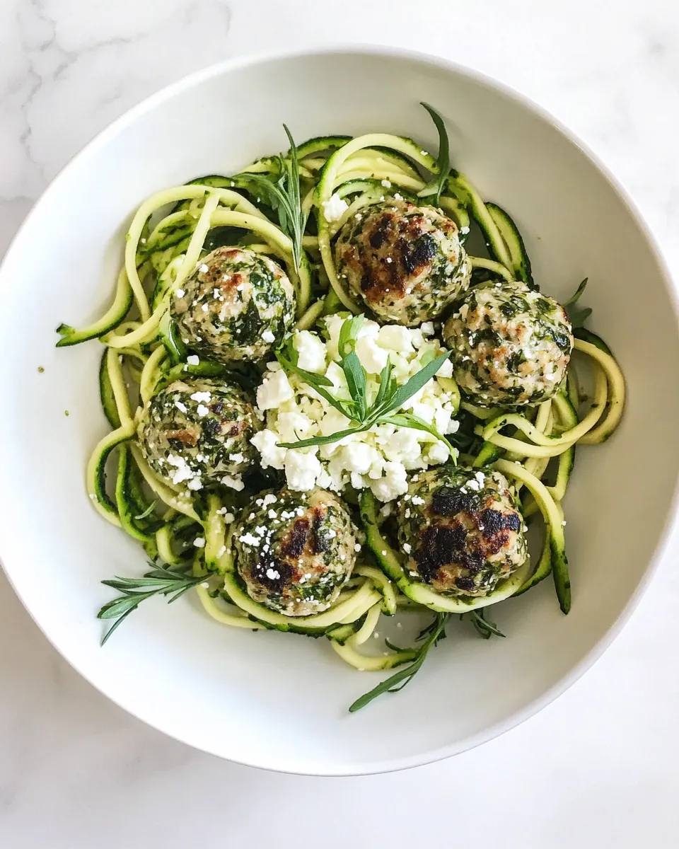 Delicious Zucchini Noodles with Mini Chicken Feta and Spinach Meatballs. picture