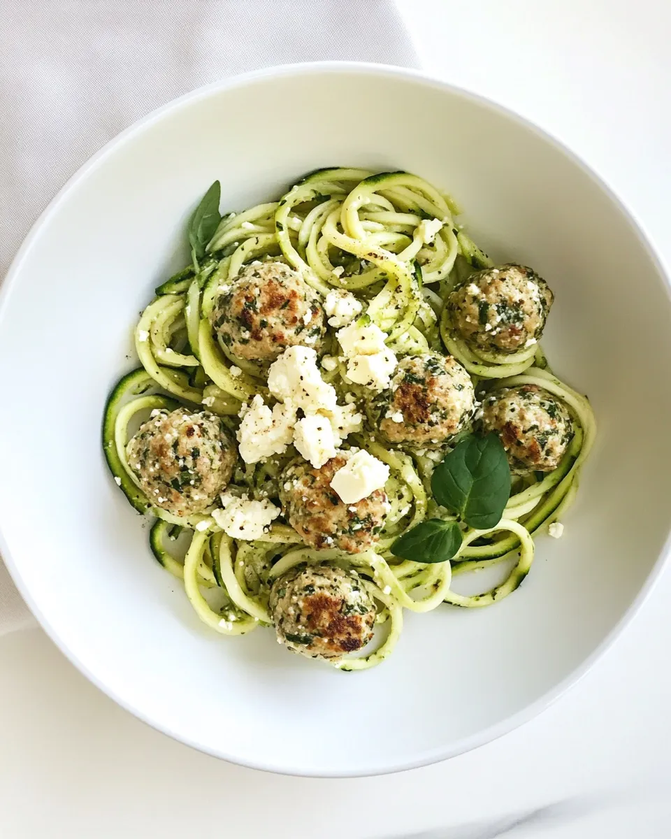 Homemade Zucchini Noodles with Mini Chicken Feta and Spinach Meatballs. image